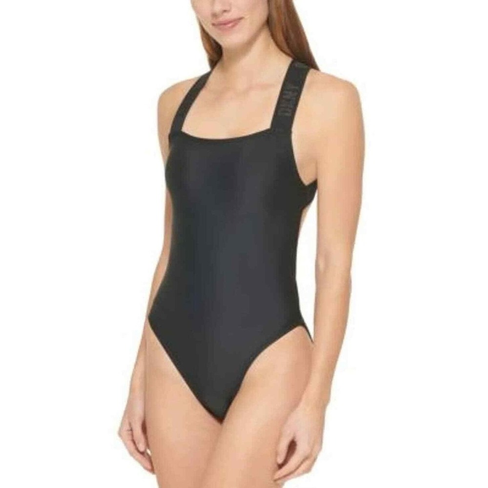 DKNY Womens One Piece Swimsuit Medium Black Logo Strap Cross Back - Picture 4 of 4